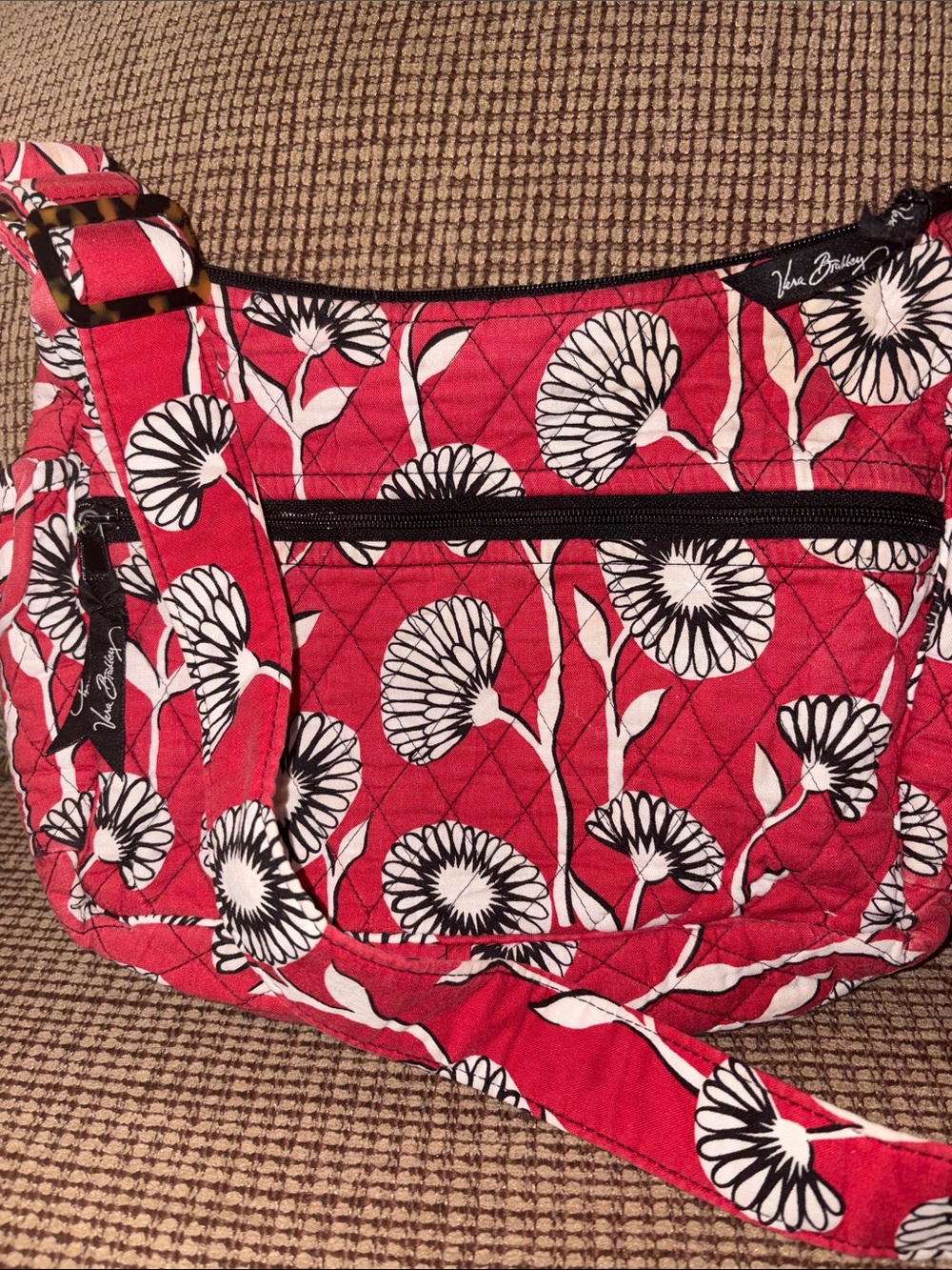 Vera Bradley Red White and Black Floral Quilted Shoulder Bag